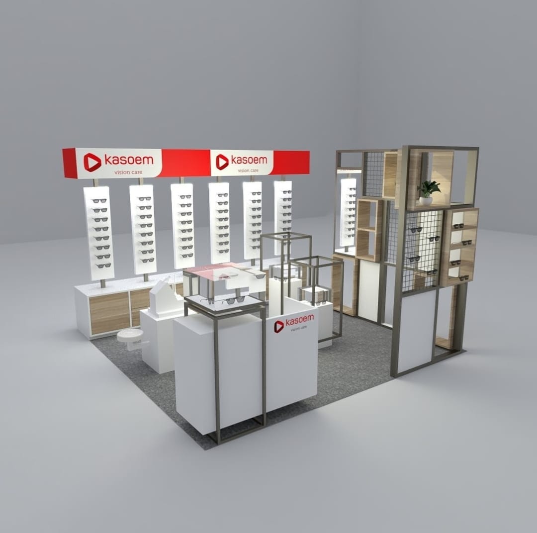 Booth retail Kasoem Vision Care — display kacamata oleh GUTHDESIGN